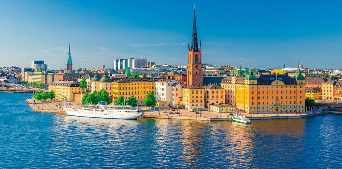 A wide view of the islands that make up the city of Stockholm, Sweden